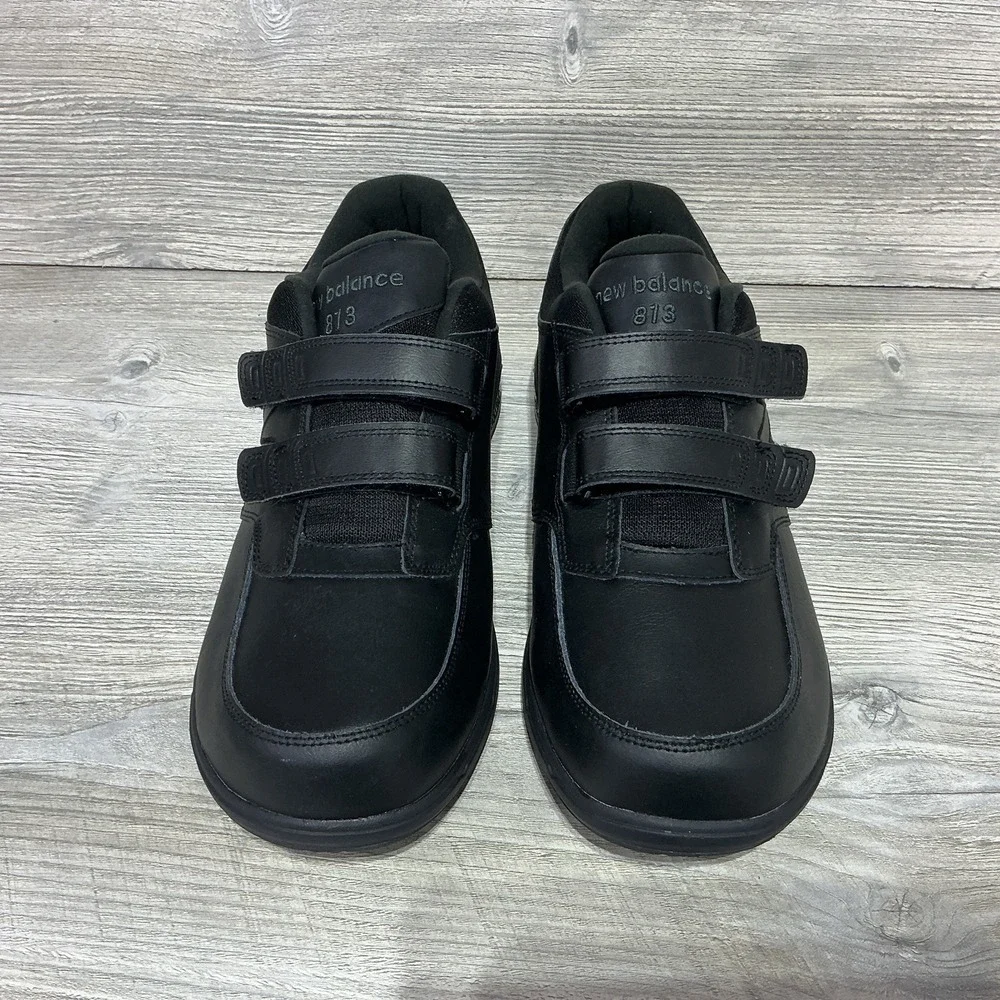 New Balance 813 Shoes Black Leather Hook And Loop Straps Mens Size 14 2E Wide